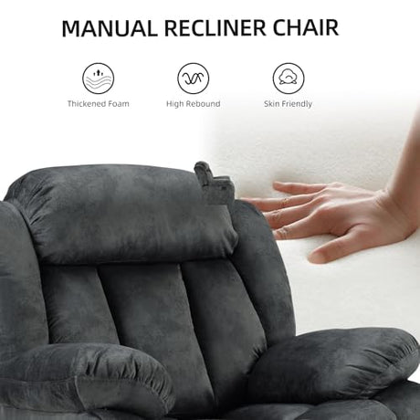 EBELLO Manual Recliner Chair, Classic and Fabric Recliner Sofa with Overstuffed Arms and Back for Living Room, Bedroom, Grey EBELLO