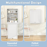 Tangkula Foldable Wall Mounted Desk, Floating Table with Storage Shelves & Hooks, Space-Saving Fold-Up Murphy Desk for Small Spaces, Home Office, Dorm Room Tangkula