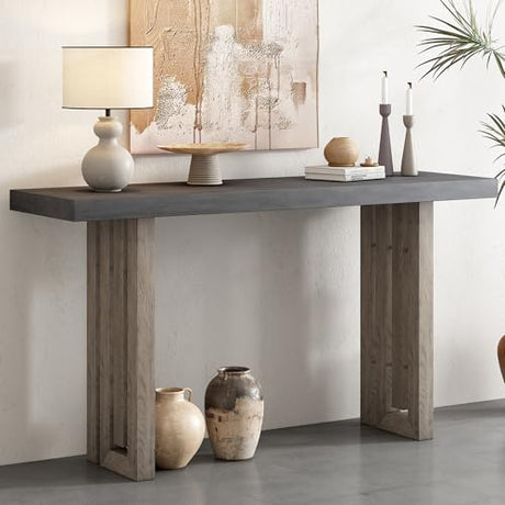 Contemporary Minimalist Wood Console Table 59-Inch Modern Entry Sofa Table Accent Table for Entryway Living Room Home Office, Gray Amposei