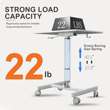Gamork 18.9 * 25.6 inch Mobile Standing Desk,T Shaped Pneumatic Adjustable Height Stand Up Desk,with Lockable Wheels,Ergonomic Standing Side Table for Home Office Work Computer Workstation White Gamork