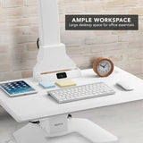 Mount-It! Electric Standing Desk Converter, Adjustable Tabletop Sit Stand Desk Riser with Single Monitor Mount for Monitors up to 32", Freestanding 28" Wide Platform Rises up to 20.75" White Mount-It!