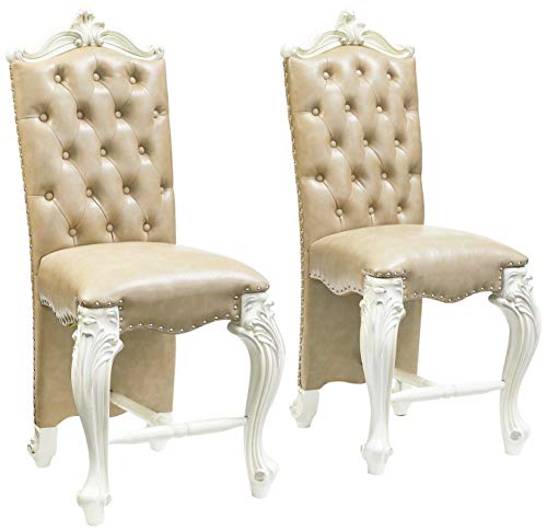ACME Versailles Counter Height Chair (Set-2) - 61152 - Vintage Gray PU & Bone White ACME Furniture