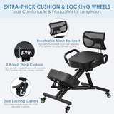 Ergonomic Kneeling Chair with Backrest & Lumbar Support, Adjustable Height Desk Chair with Wheels & Thick Cushion, Ideal for Office & Work from Home, Support Upright Sitting & Relieve Back Pain Generic