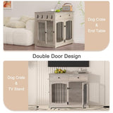 BREEZEHEAT 40 inch Dog Crate Furniture-Farmhouse Dog Kennel with Drawers-End Table Wooden Pet Crate, Double Door Design, Decorative Dog House Indoor for Small Medium Large Dog, Oak Grey BREEZEHEAT