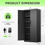 SUNCROWN 72" Metal Storage Cabinet - Heavy-Duty Metal Garage Cabinet with 4 Adjustable Shelves & 2 Doors for Tools, Office, Home, Workshop,Black-Small SUNCROWN