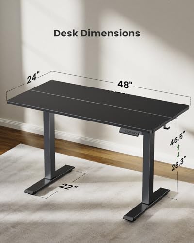 Marsail Standing Desk Adjustable Height Stand up Home Office Desk,‎ 48x24 Inch Electric Standing Computer Desk, with 4 Memory Presets, Headphone Hook, Cable Organizer, Black Marsail