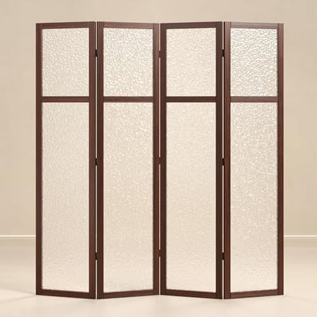 Acrylic Room Divider, 4-Panel Freestanding Partition Screen, Frosted Translucent Privacy Panel - Lightweight Modern Divider for Home Office Studio (Walnut, 4 Panels) Svimi