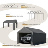 Carport Canopy 10x20 Heavy Duty, Portable Carport Garage with Removable Sidewalls and Door, Car Port with Waterproof Canopy for All Season (Gray) RUIJOROO