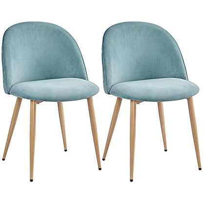 Yaheetech Dining Chairs Modern Kitchen Chairs Velvet Chairs Set of 2 Upholstered Chairs with Backrest Wooden Style Metal Legs for Dining Room Living Room Restaurant Cafe, Aqua - WoodArtSupply