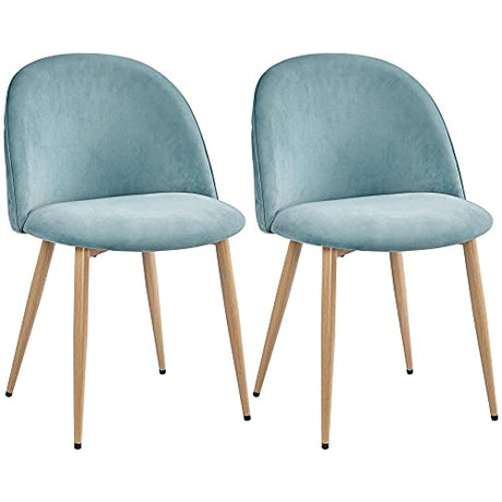 Yaheetech Dining Chairs Modern Kitchen Chairs Velvet Chairs Set of 2 Upholstered Chairs with Backrest Wooden Style Metal Legs for Dining Room Living Room Restaurant Cafe, Aqua Yaheetech