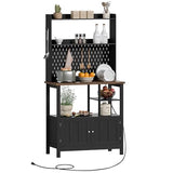 ChooChoo Pantry Cabinet with Charging Station, Kitchen Storage Cabinet with Microwave Stand, Farmhouse Kitchen Hutch with Storage for Living Room， Dining Room, Black & Espresso ChooChoo