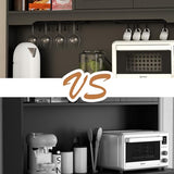 Kitchen Pantry Storage Cabinet,Freestanding Buffet Cabinet with Wine Glass Holder,Food Pantry Cabinet with Doors and Shelves,Tall Kitchen Hutch Cabinet with Microwave Stand for Kitchen (Black) Gyfimoie