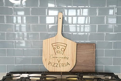 Personalized Wood Pizza Board/ 14 Inch Pizza Peel, Wood Pizza Peel (Custom Name) - WoodArtSupply