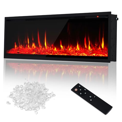 60 Inch Recessed and Wall Mounted Electric Fireplace with 12 Flame Colors, 750/1500W Heater, Remote Control, Built-in Timer, and Low Noise Operation MERXENG