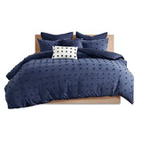 Intelligent Design Duvet Set 100% Cotton Jacquard, Tufts Accent, Shabby Chic All Season Cover for Comforter, Matching Shams, Decorative Pillows, Full/Queen (88 in x 92 in), Navy 7 Piece Intelligent Design
