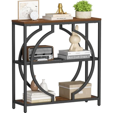 Snughome Entryway Table with 3 Tier Storage Shelves, Narrow Console Table Industrial Sofa Table with Circle Base, Behind The Couch Entrance Table for Hallway, Living Room, Foyer Snughome