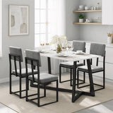 HUGROVE 5 Piece Dining Set, 47.24'' Faux Marble Dining Table Set for 4, Modern Minimalist Kitchen & Dining Room Set with Upholstered Chairs for Small Spaces, Apartments (Charcoal Velvet) HUGROVE