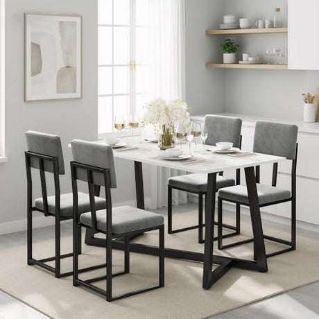 HUGROVE 5 Piece Dining Set, 47.24'' Faux Marble Dining Table Set for 4, Modern Minimalist Kitchen & Dining Room Set with Upholstered Chairs for Small Spaces, Apartments (Charcoal Velvet) HUGROVE