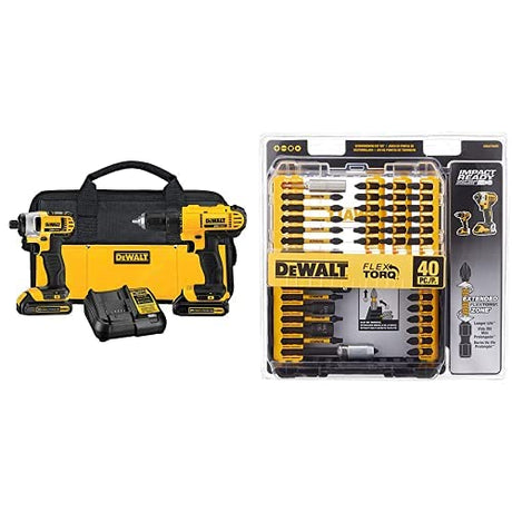 DEWALT DCK240C2 20v Lithium Drill Driver/Impact Combo Kit (1.3Ah) with FlexTorq Screw Driving Set, 40-Piece DEWALT