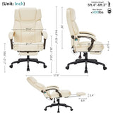 Massage Office Chair with Foot Rest 6 Points Vibration and Heat Home Office Desk Chairs for Heavy People 400lbs Reclining Managerial Chairs Ergonomic Executive Chair (Cream) HESL