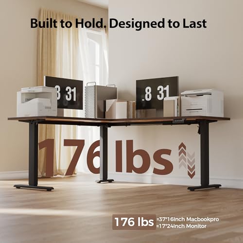 Agilestic 63 x 55 Inch L Shaped Standing Desk Adjustable Height, Corner Standing Desk, Sit Stand Up Computer Table, Splice Board, Rustic Brown Agilestic