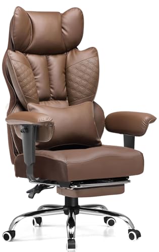 GTRACING Big and Tall Gaming Chair 400lbs Heavy Duty Office Chair with Foot Rest & Ergonomic Pocket Spring Lumbar Support, High Back 3D Saddle Shaped Cushion for Back Pain Relief, Brown GTRACING