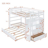 P PURLOVE Twin Over Twin Bunk Bed with Stairs and Trundle, Solid Wood Bunk Beds with Stairway Storage for Teens,Kids,White P PURLOVE