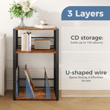 DUMOS 3 Tier Side Table, 2 Pack Record Player Stand with Storage Up to 100 Albums,Turntable Stand for Vinyl,Brown Records Shelf for Living Room Bedroom Brown DUMOS