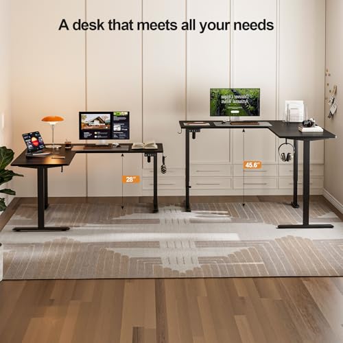 Grandder 63 x 55 Inch L Shaped Standing Desk, Electric Height Adjustable Corner Stand Up Desk, Sit Stand Corner Table Home Office Table, Black Top Black Frame Grandder