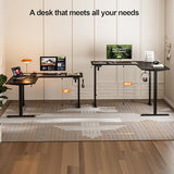 Grandder 63 x 55 Inch L Shaped Standing Desk, Electric Height Adjustable Corner Stand Up Desk, Sit Stand Corner Table Home Office Table, Black Top Black Frame Grandder