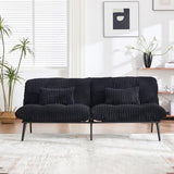 Tocsuna Corduroy Convertible Futon Sofa Bed – Folding Iron Frame Sleeper Couch with Adjustable Backrest, Loveseat Recliner for Living Room, Apartment,(Black) Tocsuna