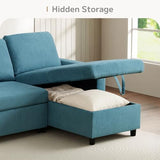 Yafylly L-Shaped Sleeper Sofa with Chaise Lounge & Storage, Pull-Out Couch Bed with Recliner, Full Size Futon for Living Room, Office, Apartment Teal Yafylly