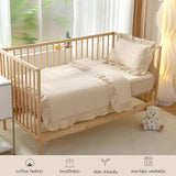 CLoucl Muslin Cotton 3-Piece Crib Bedding Set for Girls Boys,Ultra Breathable Soft Crib Comforter Set with Cute Ruffled Down Alternative Crib Comforter, Fitted Sheet, Pillowcase, All Season (Beige) CLoucl