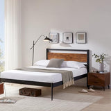 Rustic Solid Wood Full Size Headboard with Metal Frame - Kingfun Kingfun