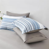 KAKIJUMN 5 Piece Bed in a Bag Stripe Comforter Set Twin Size, White Grey Blue Striped Comforter and Sheet Set, All Season Soft Microfiber Complete Bedding Set(Light Blue,Twin) KAKIJUMN
