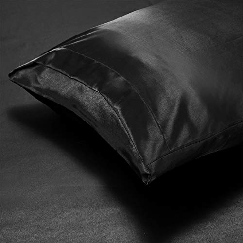 AiMay 3 Piece Satin Duvet Cover Set Bedding Sets Queen Black 1800 Series Luxury Rich Silk Silky Super Soft Solid Color Reversible Zipper Closure Sexy Honeymoon Wrinkle Free (Queen, Black) AiMay