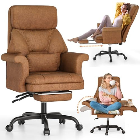 ELABEST C39 Cross Legged Office Chair with Footrest & Convertible Armrests-Pet-Friendly Criss Cross Home Desk Chair, Ergonomic Big and Tall Executive Chair with Lumbar Pillow ELABEST