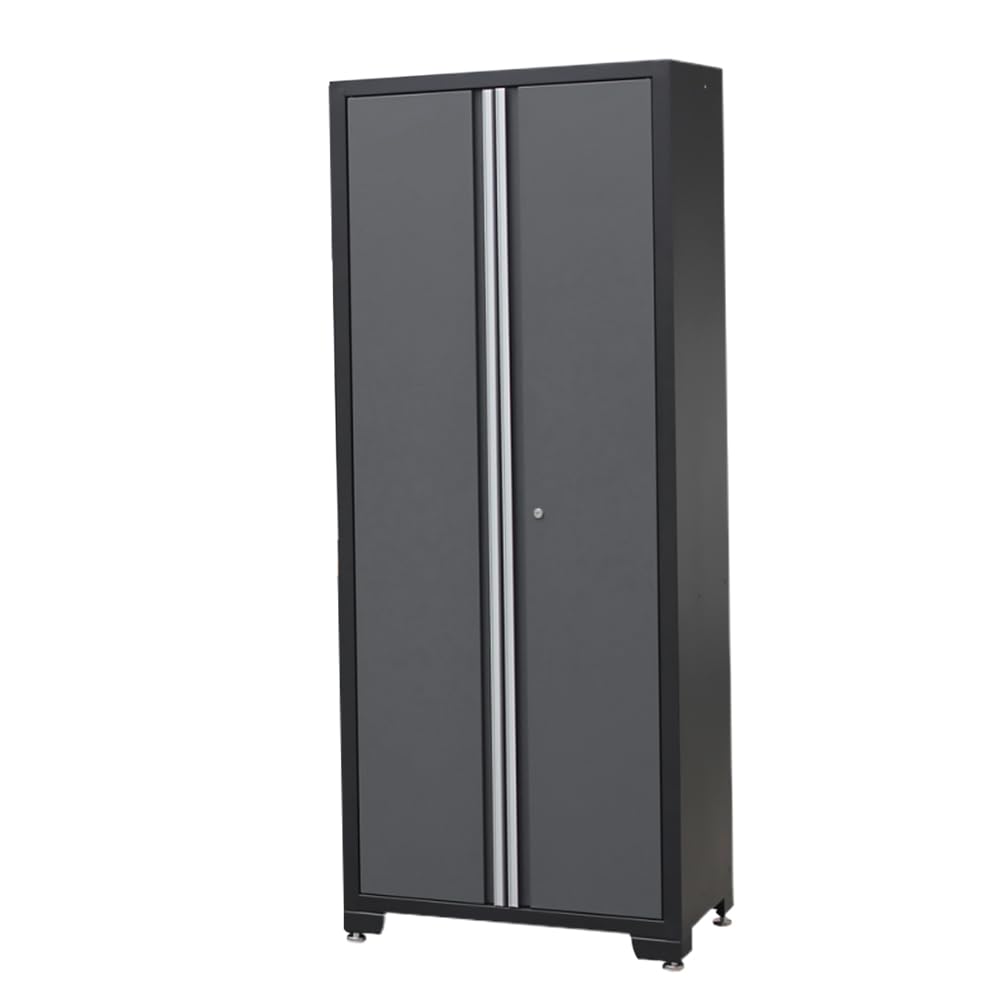 HPDMC 9-Piece Steel Garage Storage Cabinet System with Wooden Work Top, 130 in. L x 18 in. D x 76 in. H Assembled Workshop Chest Cabinet Set in Charcoal Gray HPDMC