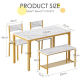 soges 4 Person Dining Table Set,43.3 inch Kitchen Table Set for 4,2 Chairs with Backrest,2-Person Bench with Storage Rack,Nesting Furniture Set for Dining Room and Restaurant, White Gold soges