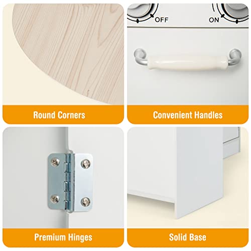 HONEY JOY Corner Kids Kitchen Playset, Little Chef Wooden Play Kitchen for Toddlers, Water Dispenser, Microwave, Range Hood, Refrigerator, Cookware, Modular Pretend Toy Kitchen Set w/Lights & Sounds HONEY JOY