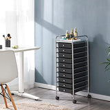 Yaheetech Rolling Cart Organizer Plastic Trolley with 10 Storage Drawers Utility Cart on Wheels Art Craft Organizer Ample Storage Space, Black Yaheetech