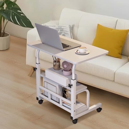 FinerFurnis Adjustable Height Mobile Standing Desk with Wheels – Rolling Computer Desk – Storage Shelves – Compact Laptop Table – Home Office & Study FinerFurnis