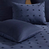 Intelligent Design Duvet Set 100% Cotton Jacquard, Tufts Accent, Shabby Chic All Season Cover for Comforter, Matching Shams, Decorative Pillows, Full/Queen (88 in x 92 in), Navy 7 Piece Intelligent Design
