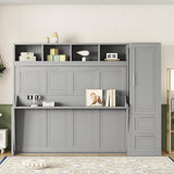Virubi Queen Horizontal Murphy Bed with Storage Wardrobe Closet,2 Drawer,4 Storage Shelves,Wood Folding Murphy Wall Bed Cabinet for Adult (Grey,Queen) Virubi