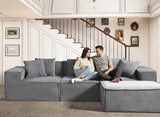 Container Furniture Direct Rowan Convertible Corduroy Sectional Couch with Ottoman & Pillows, Modular L Shaped Sleeper Sofa, Boneless Cloud Couch for Living Room Furniture, Dark Grey Container Furniture Direct