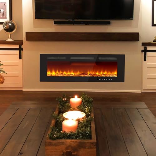 SLEKVERSA Electric Fireplace 40 Inch, Ultra-Thin Recessed and Wall Mounted Fireplace Heater, Linear Fire Place w/Thermostat, Remote & Touch Screen, Multicolor Flame, Timer, Logs & Crystal, 120V 1500W SLEKVERSA