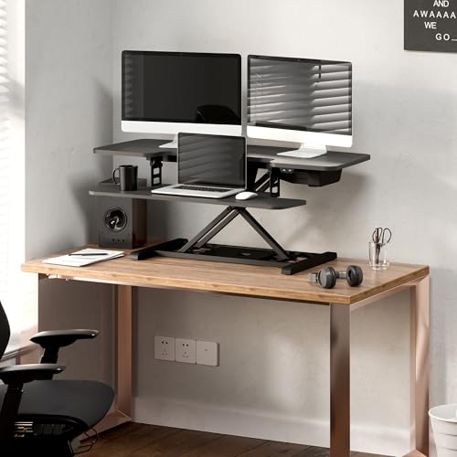 FLEXISPOT 42 inch Electric Motor Desk Converter, Height Adjustable Motorized Stand up Desk Riser with Quick Release Keyboard Tray, Black Monitors and Laptop Workstation FLEXISPOT