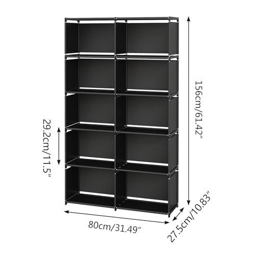 MOYIPIN Black Vertical Bookshelf with 10 Grids – Versatile Storage Rack for Bedroom and Living Room MOYIPIN