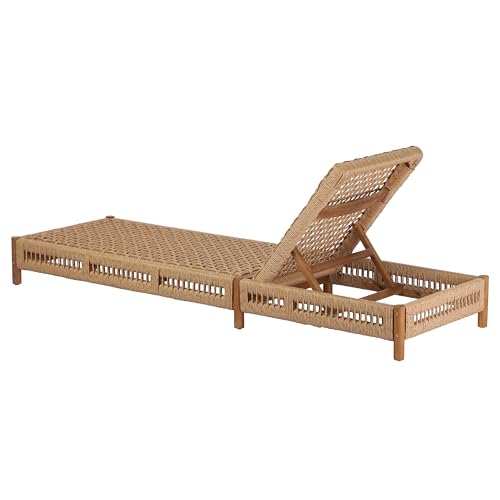 Christopher Knight Home Mercer Acacia Wood Chaise Lounge Chair Outdoor, Poolside Sun Lounger Recliner with Wicker Seat, Patio Outdoor Chaise Lounge, Adjustable Backrest Lounge Sofa, Teak+Light Brown
