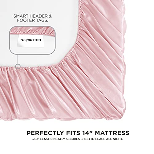 Juicy Couture Twin XL Size Satin Bed Sheet Set, Deep Pocket Silky Twin XL Sheet Set with 1 Fitted Sheet, 1 Flat Sheet, 1 Pillow Case, Wrinkle Resistant and Anti Pilling Bed Sheets - Pink Juicy Couture